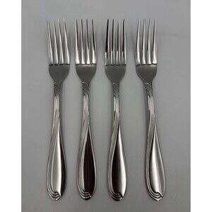 4 Oneida CAMBER CRESTA WINDSWEPT Scroll Satin Stainless Dinner Forks 7 3/8" NEW